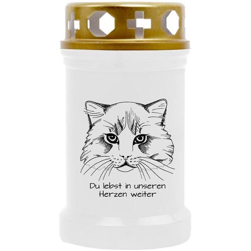 4059222044558 - Hs Candle - Grabkerze Grablicht mit Tier-Motiv ( Katze Kopf 1 ) - ca 40h Brenndauer je Kerze ( 12cm ø 6cm ) - viele verschiedene Designs - Katze