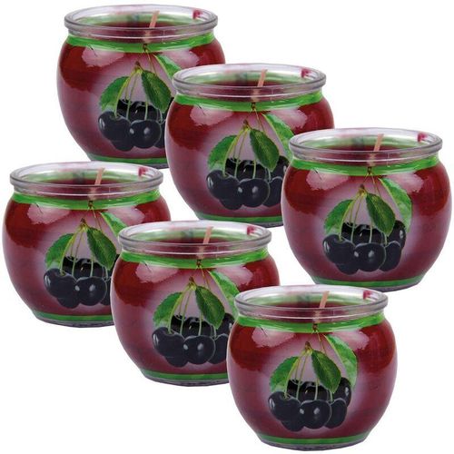 4059222253448 - Hs Candle - Duftkerzen Motiv 6er Pack im Glas lange Brenndauer und angenehmer Duft ( Black Cherry ) - Rot