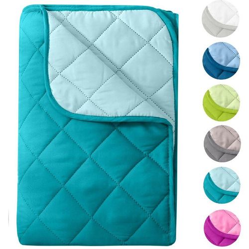 4251474100949 - Wometo - Microfaser Sommer Steppbett im Wende-Design 135x200 – OekoTex türkis und helltürkis kochfest 95° Leichtsteppbett für Camping und heiße Tage