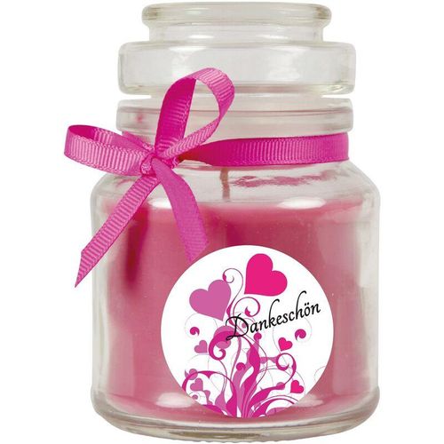 4059222279172 - Hs Candle - Dankes-Duftkerze im Bonbonglas Danke Duft Lavendel ( Lila ) 120g - Brenndauer bis zu 30 Stunden Kerze aus Glas mit Duft - Lila