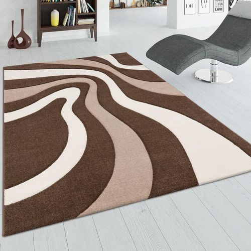 4250857522231 - Designer Teppich mit Konturenschnitt Wellen Muster Braun Beige Creme 60x110 cm - Paco Home