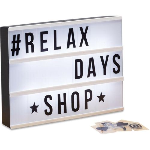 4052025215385 - Light Box Leuchtbox Set mit 85 Zeichen Buchstaben led Leuchtschild HxBxT 22 x 30 x 45 cm weiß schwarz - Relaxdays