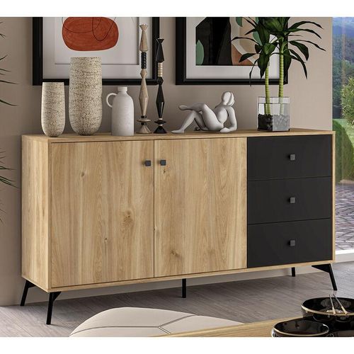 4066075094173 - Lomadox - Sideboard Wohnzimmer 160 cm ARONA-131 in Castello Eiche Nb mit schwarz b h t ca 160 85 40 cm - braun