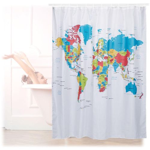 4052025226169 - Duschvorhang Weltkarte Polyester wasserabweisend waschbar Anti-Schimmel Badewannenvorhang 180x180cm bunt - Relaxdays