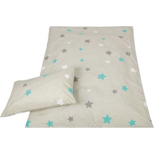 4022378327509 - Bestlivings - Kinder Bettwäsche 2-tlg ( 100x135cm   40x60cm ) Bettdecken Set 100% Baumwolle - Babybettwäsche mit Motiv - Sterne Grau - Sterne Grau