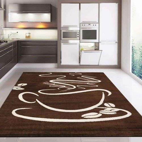 4065975017305 - Vimoda - Küchenteppich Braun Trendiger Kaffee Teppich Cappuccino Muster Tasse Kurzflor80 x 150 cm