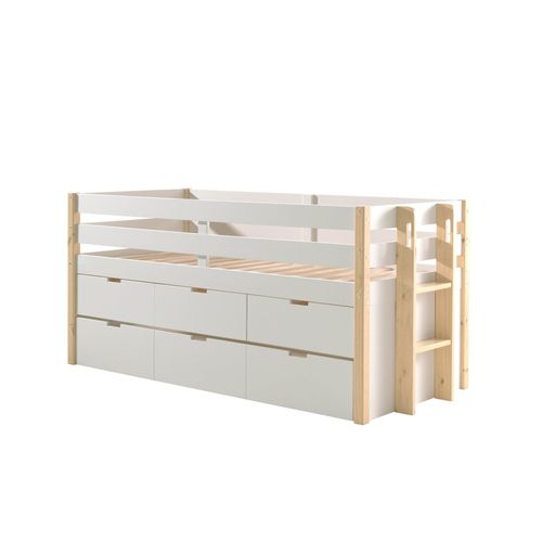 5420070237444 - Halbhohes Margrit Bett mit Rolllattenrost Liegefläche 90 x 200 inkl 3 Schubladen inkl Bettschublade auf Rollen Ausf Weiß lackiert Bettpfosten Kiefer natur lackiert 5420070237444 - Halbhohes Margrit Bett mit Rolllattenrost Liegefläche 90 x 200 inkl 3 Schubladen inkl Bettschublade auf Rollen Ausf Weiß lackiert Bettpfosten Kiefer natur lackiert
