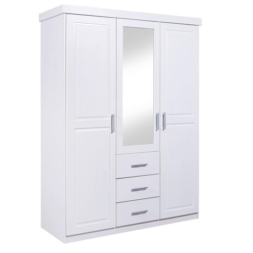 4010340299305 - Kleiderschrank Geraldo mit Spiegel 3 Türen und Schubladen in Weiss