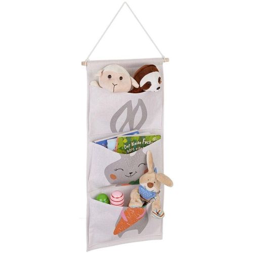 4052025976842 - Relaxdays - Hängeorganizer Kinder Hasen-Motiv Wandorganizer Kinderzimmer 3 Fächer Stoff h x b 82 x 335 cm bunt