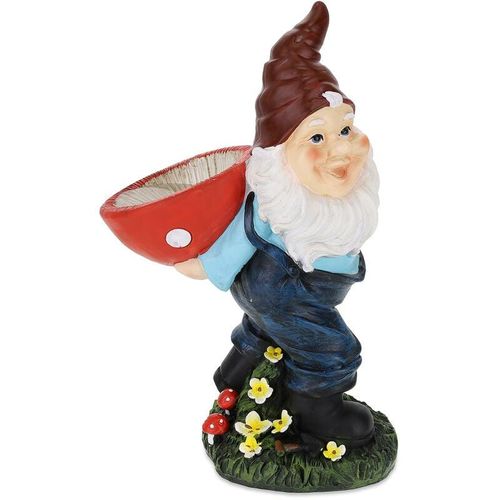 4052025433949 - Relaxdays - Gartenzwerg mit Vogeltränke Wichtel mit Fliegenpilz hbt 35x22x13 cm frostfeste Gartendeko Kunststein bunt