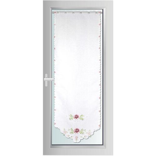 4059222060831 - Türpanneaux 180x60cm Blumen ( Rose ) Stangendurchzug ( inkl Klemmstange ohne Bohren ) Voile Kurzgardine Stickerei - Bistrogardine Panneaux - Blumen