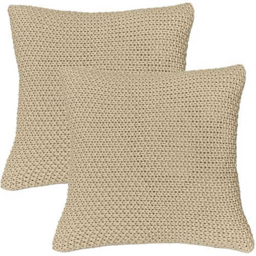 4251474134340 - 2er Set Kissenbezüge Strick 45x45 cm beige - Reißverschluss OekoTex Dekokissen warme weiche Kissenhülle mit edlem und schlichtem Strickmuster - beige