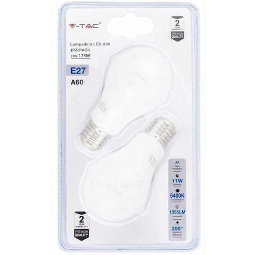 3800157623896 - Vtac - v-tac LED-Lampe E27 11W 100LM W A60 6400K (Blister 2 Stück)