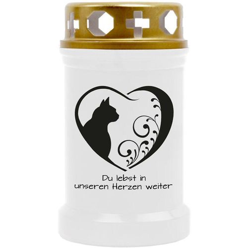 4059222044596 - Hs Candle - Grabkerze Grablicht mit Tier-Motiv ( Katze Herz 1 ) - ca 40h Brenndauer je Kerze ( 12cm ø 6cm ) - viele verschiedene Designs - Katze