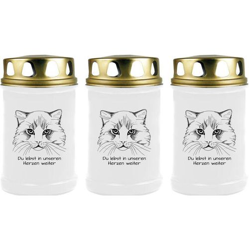 4059222044435 - Hs Candle - Grabkerze Grablicht - 3er Pack - ( Katze Kopf 1 ) - ca 48h   2 Tage Brenndauer je Kerze ( 145cm ø 7cm ) - viele versch Designs - Katze