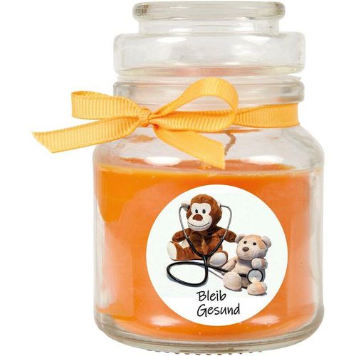 4059222279745 - Hs Candle - Duftkerze im Bonbonglas Gute Besserung Duft Honigmelone ( Orange ) 120g - Brenndauer bis zu 30 Stunden Kerze aus Glas mit Duft