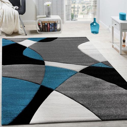 4250857575527 - Paco Home Designer Teppich Modern Geometrische Muster Konturenschnitt In Türkis Grau Schwarz 60x110 cm