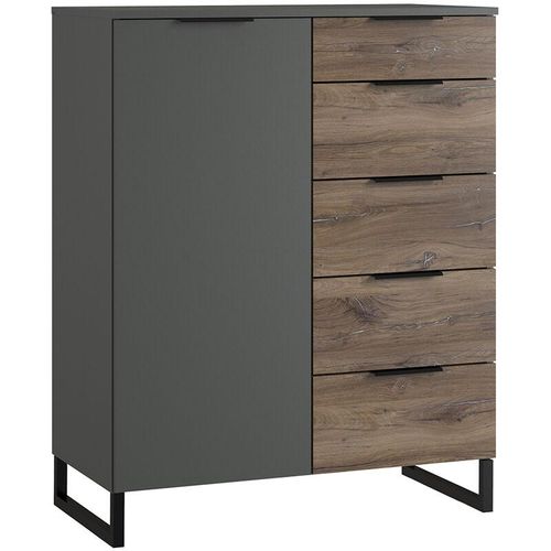 4066075076216 - Lomadox - Highboard Kommode in graphit mit Flagstaff Eiche Nb WISMAR-43 b h t ca 81 102 41 cm - grau