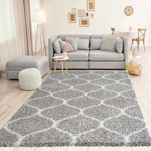 4251275410421 - Vimoda - Hochflor Teppich Muster Shaggy Marokkanisch Rauten Deko Wohnzimmer Grau Creme weich Robust Ethno80 x 150 cm