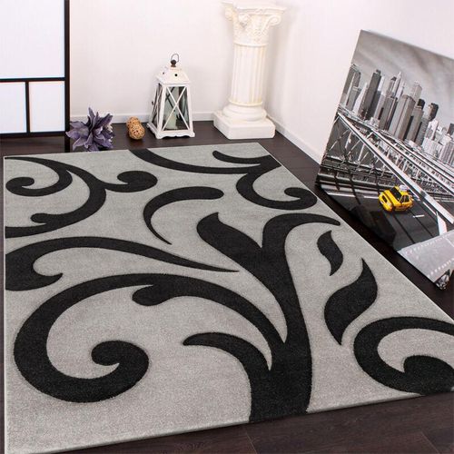 4250857522286 - Designer Teppich mit Konturenschnitt Modern Grau Schwarz 60x110 cm - Paco Home