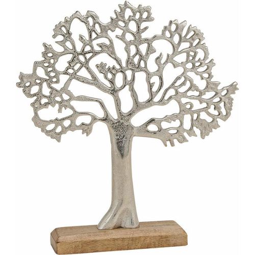 4260700652152 - Spetebo - Alu Lebensbaum 33x30 cm auf Mangoholz - Baum Tischdeko Fensterdeko Holz Dekoration Baum Aluminium Mango Silber