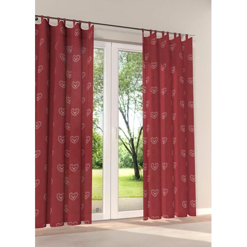 4028298320019 - Vorhang STICKEREIEN PLAUEN Hirsch Gr 4 rot (hellrot rot) Gardinen 200cm Schlaufen 130cm Polyester Viskose B130cm H200cm