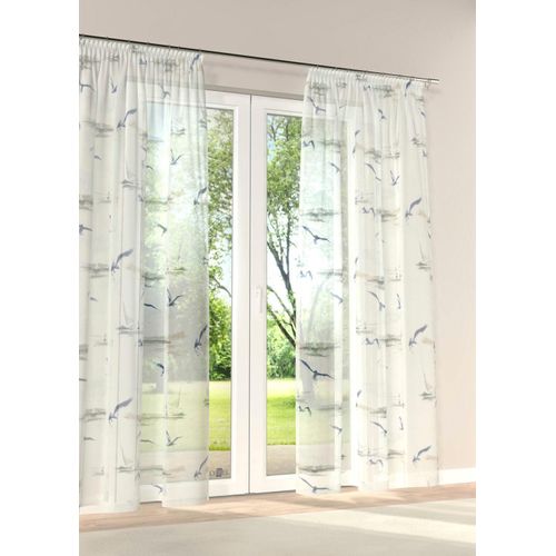 4028298319617 - Vorhang STICKEREIEN PLAUEN Möwe Gr 6 blau (blau grau weiß) B130cm H245cm Polyester Gardinen