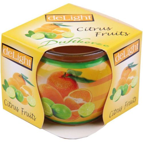 4059222253318 - Hs Candle - Duftkerzen Motiv im Glas lange Brenndauer und angenehmer Duft ( Citrus Fruits ) - Gelb