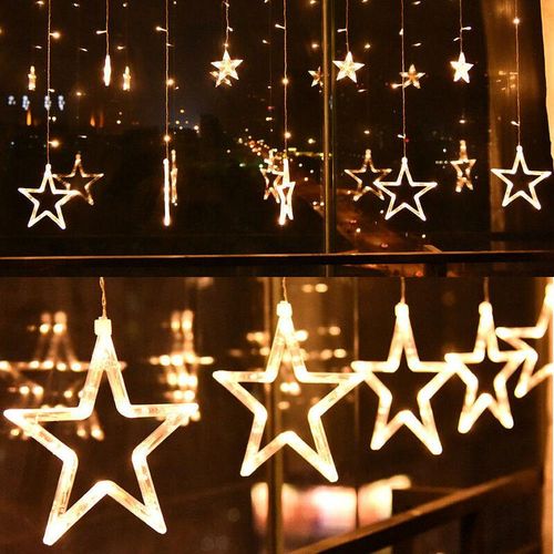 4255644430737 - Trade-shop - led Vorhang mit beleuchteten Sternen 25Meter1Meter für Weihnachten Party Deko Schmuck Fensterdeko Schaufenster Girlande Dekoration