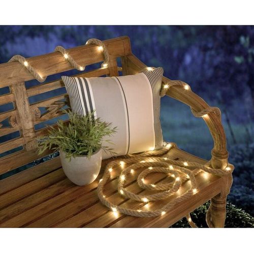 4041908128478 - Garden Pleasure Hanfseil mit Solarbeleuchtung Dekorative Beleuchtung und speziell für den Innenbereich geeignet braun Único