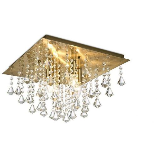 5056004201887 - Inspired Lighting - Inspired Deco - Acton - Flush Ceiling 4 Light E14 380 mm quadratisch Antikmessing Prismenkristall