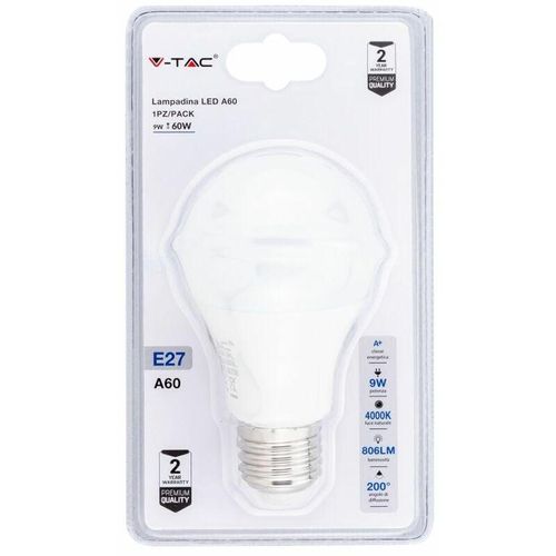 3800157628853 - Vtac - v-tac LED-Glühbirne E27 9W A60 4000K (Blister 1 Stück)