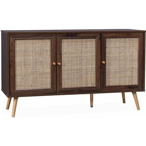 3760350655592 - Alices Garden - sweeek - Sideboard mit Rattangeflecht 120 x 39 x 70 cm - Dunkles Holz