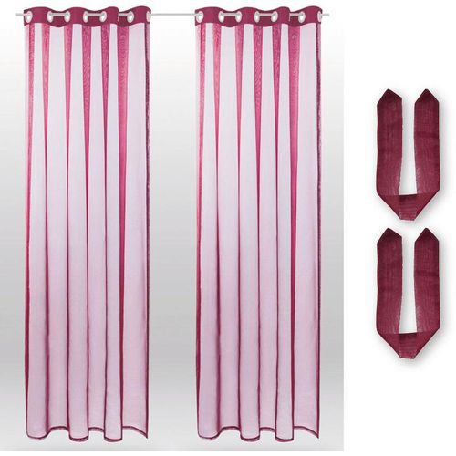 4059222003685 - Bestlivings - Transparente Gardine in der Farbe Beere mit Ösen 2er Pack (B140 x L145) inkl 2 Raffhalter viele Varianten erhältlich - Rot