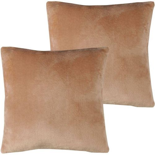 4059222266172 - Bestlivings - Kissenhülle Kuschel Celina 2er Pack in der Größe 50 x 50cm - Nougat - Kissenbezug mit Reißverschluss - Nougat