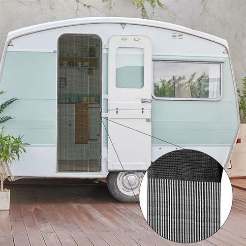 4059222022075 - Bestlivings - Fadenvorhang ( 56x185cm ) in Schwarz - inkl Gardinenstange einfache Montage - in  Caravan Camping Fadengardine ideal für Wohnwagen  