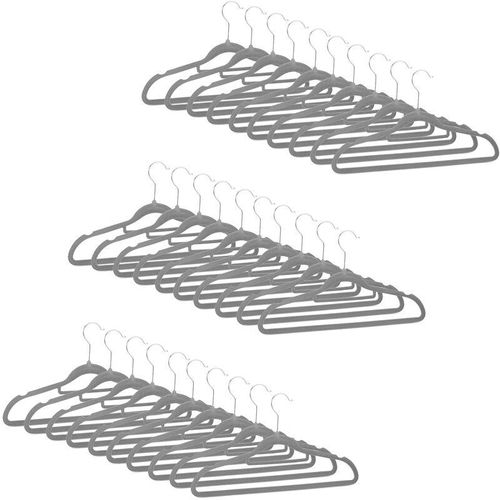 4052025929169 - Relaxdays - xxl Kleiderbügel Set Samtbügel mit Hosenstange Krawattenhalter rutschfest drehbar großes 30er Pack grau