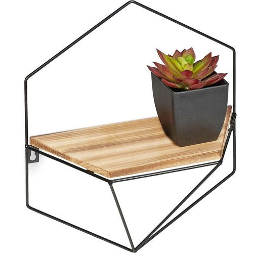 4052025374235 - Wandregal Industrial Metall & mdf hbt 35 x 31 x 135 cm Hängeregal Hexagon Dekoregal Wand schwarz braun - Relaxdays