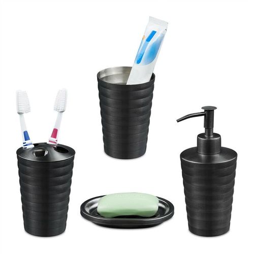 4052025388652 - Relaxdays Badezimmer Set 4-teilig Seifenspender Seifenschale Zahnputzbecher Zahnbürstenhalter Edelstahl anthrazit 4052025388652 - Relaxdays Badezimmer Set 4-teilig Seifenspender Seifenschale Zahnputzbecher Zahnbürstenhalter Edelstahl anthrazit