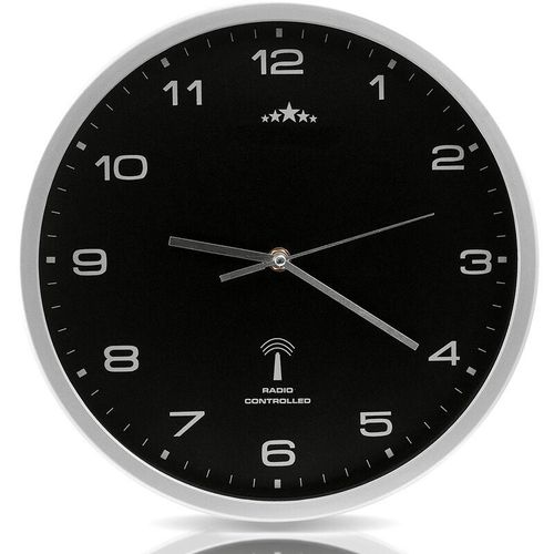 4250525310597 - - Monzana Wanduhr Funk Automatische Zeitumstellung Geräuscharm Quarzuhrwerk Analog 31 cm Indoor Funkuhr Uhr Schwarz Silber