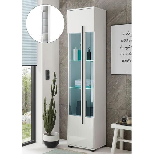 4066075007722 - Badezimmer Hochschrank mit Glastür und Beleuchtung CHARLESTON-61 in Hochglanz weiß b h t ca 45 200 35 cm - schwarz