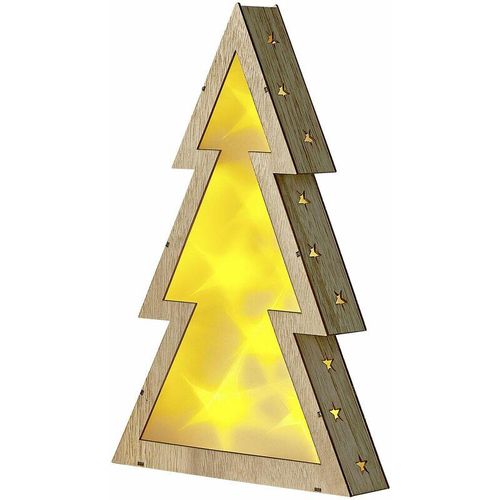 4251682268868 - Beliani - Weihnachtsdekoration Hellbraun Pappelholz 35 cm mit LED-Beleuchtung zum Aufhängen Aufstellen Tannenbaumform Deko Adventsdekoration