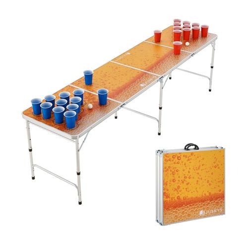 4262437180830 - Beer Pong Tisch Piwo - Bier Trinkspiel Set Becher Bälle - klappbar Bierpongtisch Beerpong Bierpong Spiel - Gelb Orange - Juskys