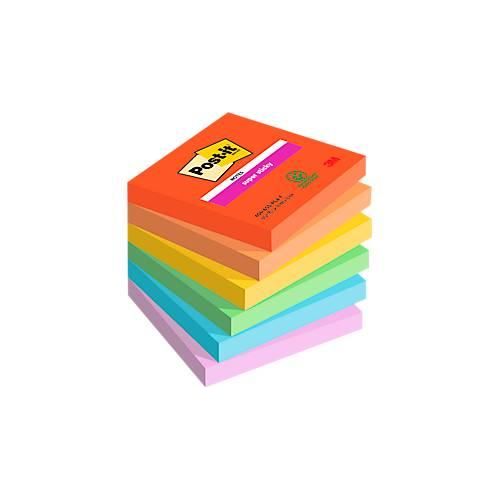 4054596924437 - POST-IT Haftnotizen Super Sticky Notes Playful 654-6SS-PLAY 76 x 76 mm wiederablösbar cellophanfrei verpackt farbig 6 x 90 Blatt