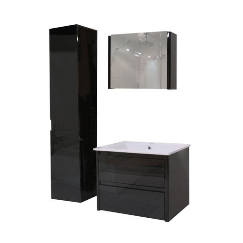4057651189192 - Badezimmerset XL MCW-B19 Waschtisch Spiegelschrank Hängeschrank hochglanz ~ schwarz 4057651189192 - Badezimmerset XL MCW-B19 Waschtisch Spiegelschrank Hängeschrank hochglanz ~ schwarz