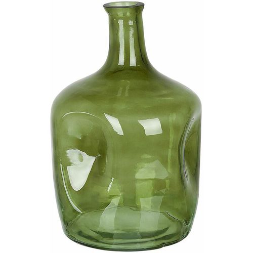 4251682286718 - Beliani - Blumenvase Olivgrün Glas 30 cm Groß mit Schmalem Hals Getönt Handgefertigt Flaschenform Deko Accessoires Wohnzimmer Schlafzimmer Flur Kamin