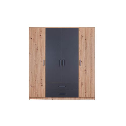 4010340042406 - Kleiderschrank Ranya 4 Türen und 2 Schubladen - Eiche Artisan Optik und Anthrazit