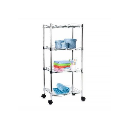 4251041644135 - Floordirekt - Glasregal Luna 4 Ebenen mit Rollen 40 x 30 x 89 cm - Silber