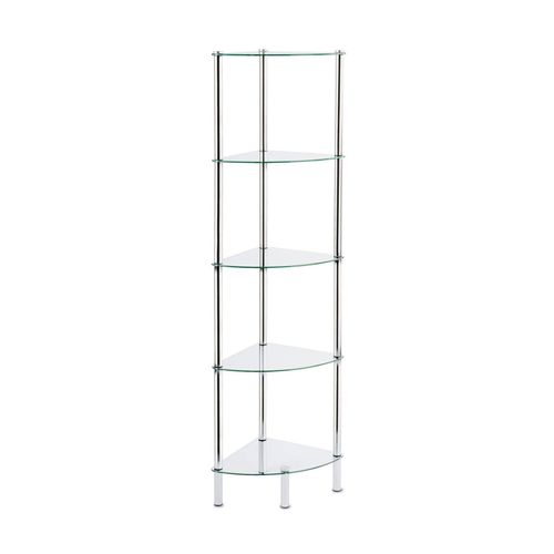 4251041644128 - Floordirekt - Glas-Eckregal Diana 5 Ebenen 30 x 30 x 134 cm - Silber