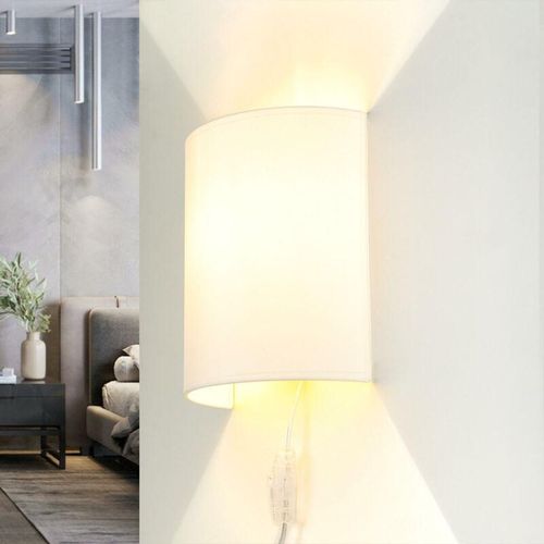 4251756365356 - Licht-erlebnisse - Wandlampe mit Kabel Schalter Stoff Weiß alice - Weiß